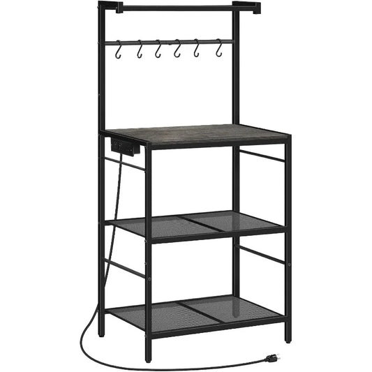 Bakers Rack with Charging Station and Microwave Stand