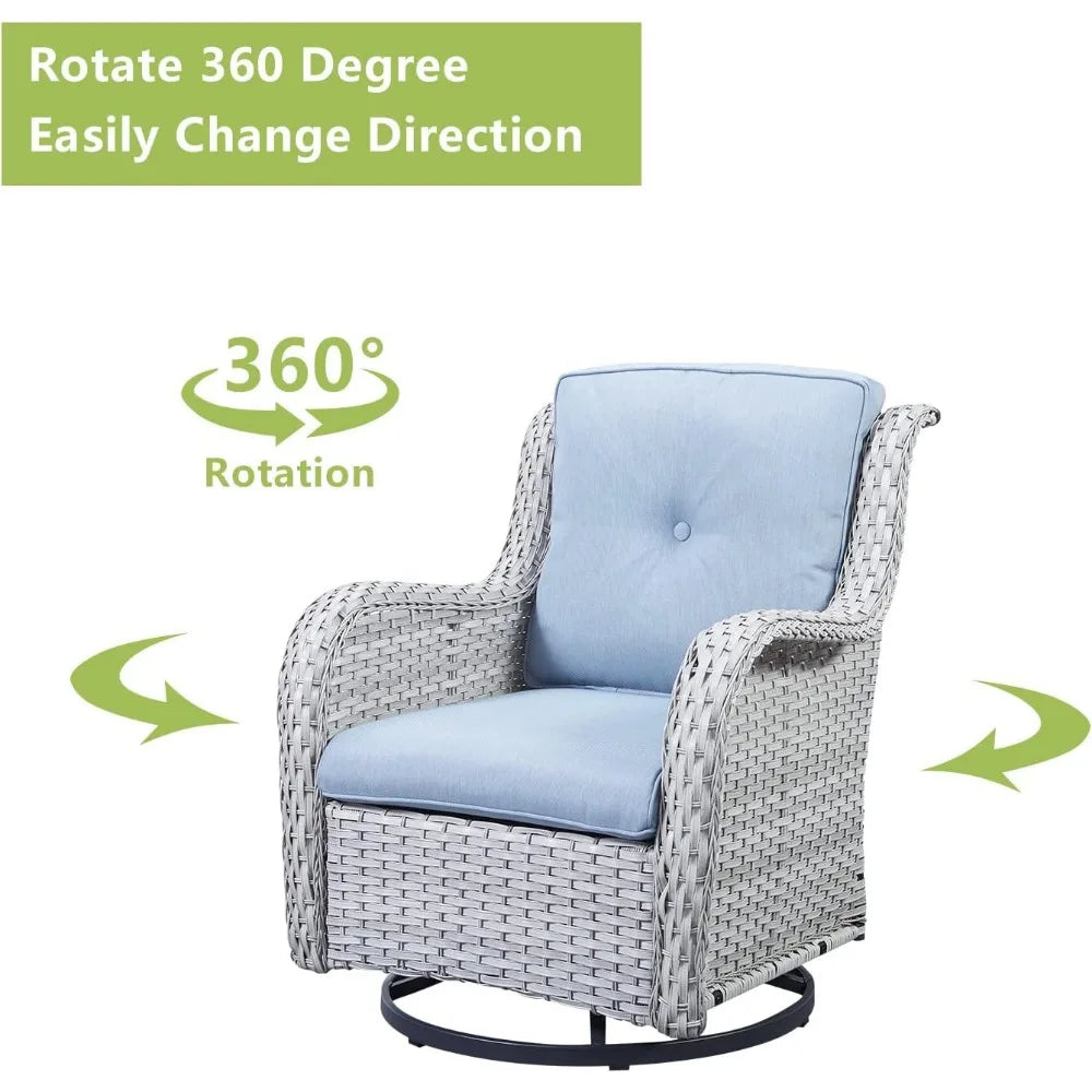 Patio Furniture Swivel Chairs Set - 5 Piece Wicker Rattan Outdoor Sectional Sets with 2 Rocking Swivel Chairs, Garden Sofa