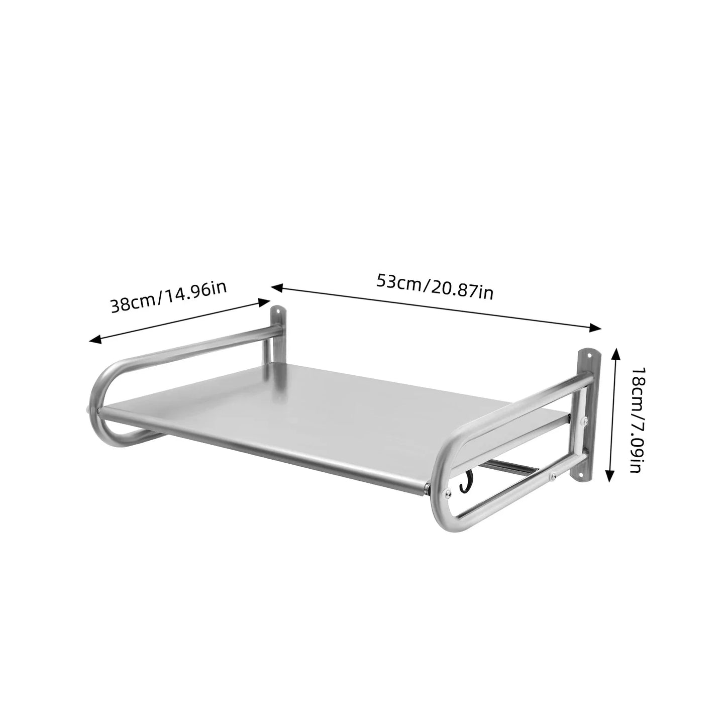 Stainless Steel Microwave Oven Wall Mount Shelf with 6 Hooks,Kitchen Organizer Storage Rack Holder, Home Organization Tools