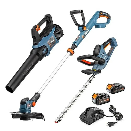 Cordless Power Tool Combo Kit 10" String Trimmer Leaf Blower 18" Hedge Trimmer