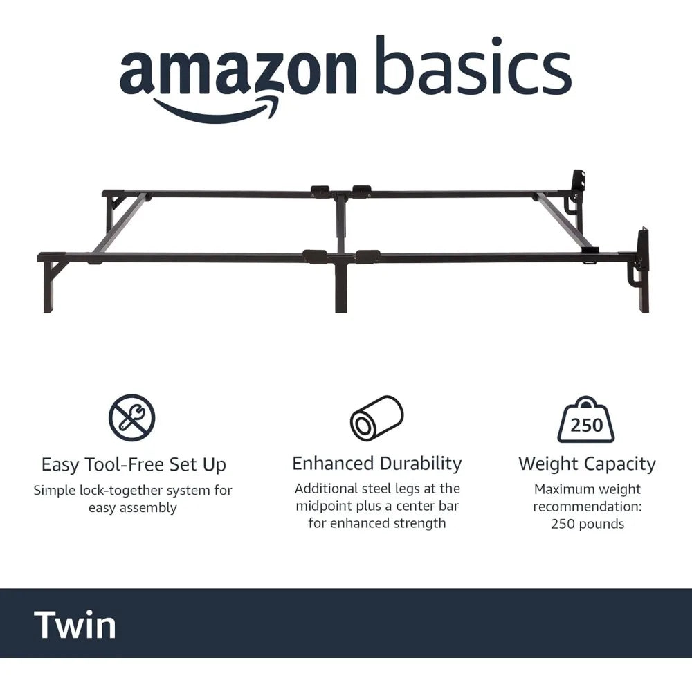 Metal Twin Size Bed Frame, 6-Leg Base for Box Spring and Mattress Support