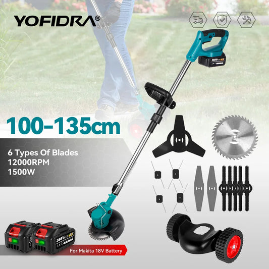 YOFIDRA 100-135cm Electric Lawn Mower Foldable Trimmer