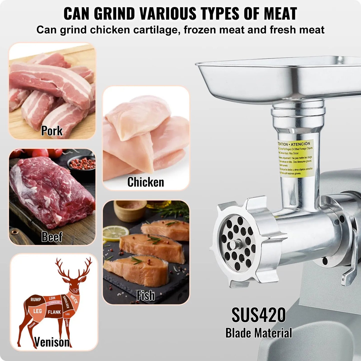 VEVOR Commercial Electric Meat Grinder 5Lb/Min Capacity 575W Sausage Stuffer Maker Mincer Machine Food Processor Kitchen