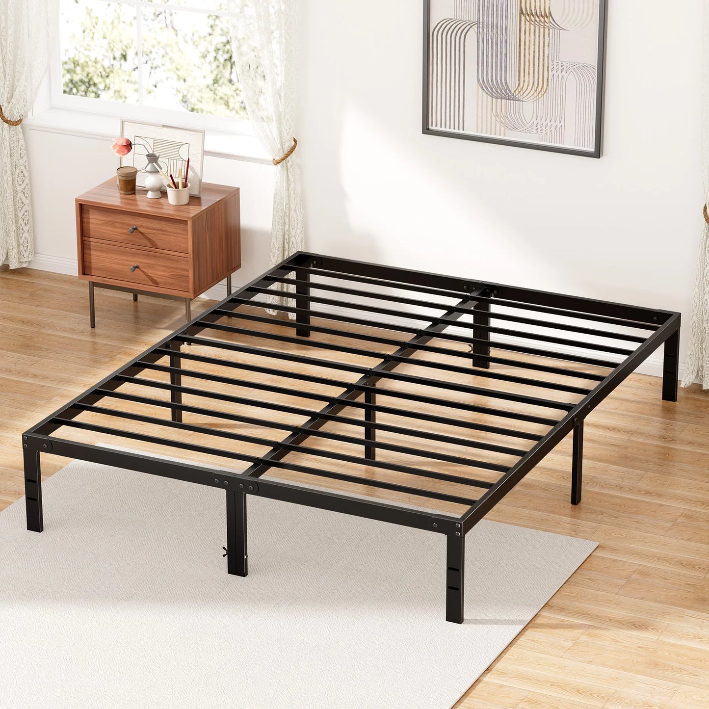 JHK Basic Twin Full Queen King Size Bed Frame Metal Platform Bedroom Frames
