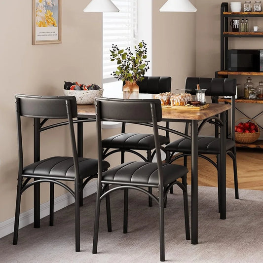 4-person Dining Table Set with Cushioned Chair