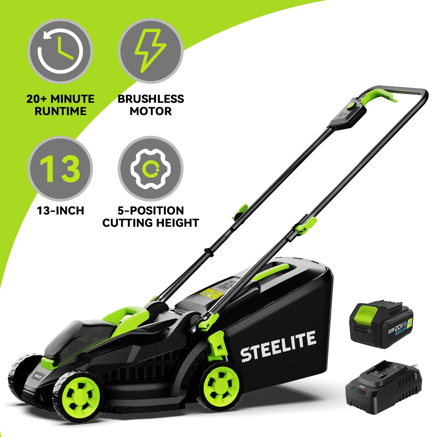 Deli 13" Electric Lawn Mower, 2-in-1 Lightweight Cordless Lawn Mower
