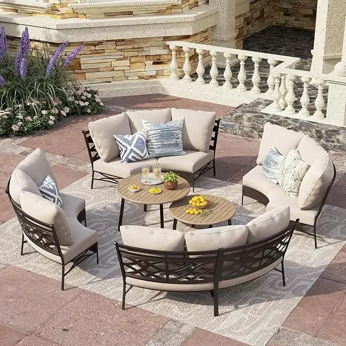 Half-Moon Patio Furniture Set 8 Piece Curved Sectional Sofa