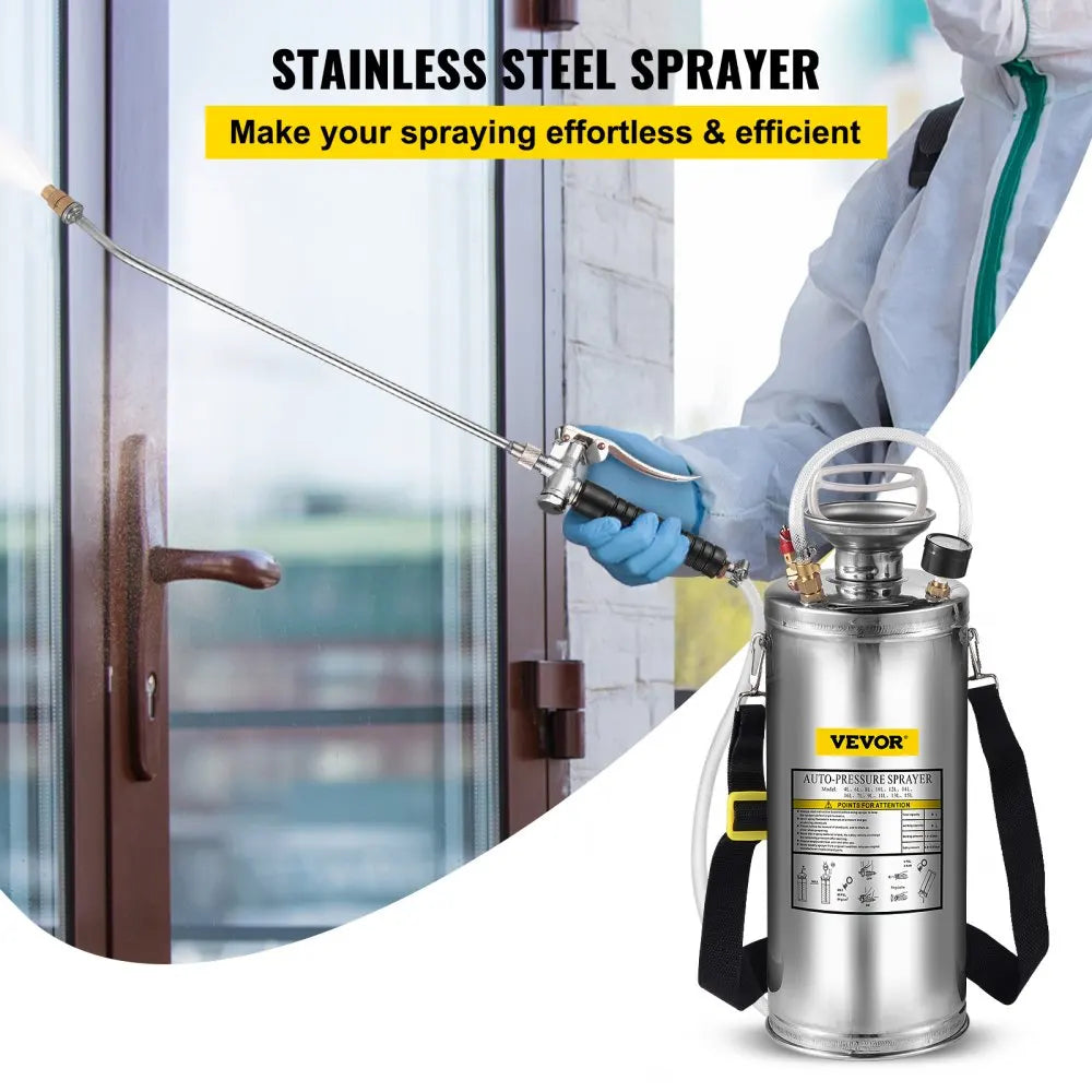 VEVOR 2Gal Stainless Steel Sprayer Hand Pump Sprayer with Pressure Gauge&Safety Valve