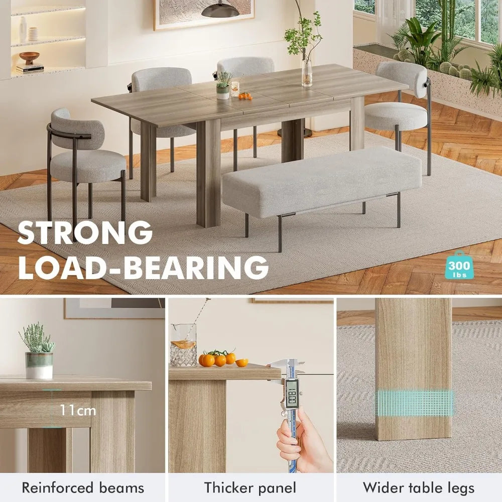 Extendable Dining Room Table for 6-10 Person, Large Rectangular Kitchen Tables