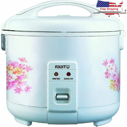 10 Cup Electric Rice Cooker Non-Stick Keep Warm Removable Steam Vent Japan Made Pure Flower Design Cooking Appliance