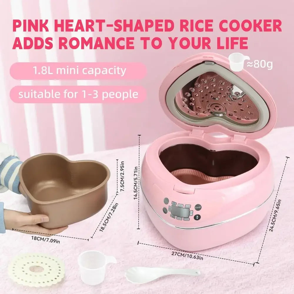 Heart Shape Rice Cooker 8 Cup Cooked 4 Cup Uncooked Multifunctional Kitchen Gadget Timer Porridge Stew Soup Cake Yogurt Steamer