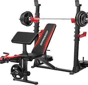 OPPSDECOR 900LBS Weight Bench with Squat Rack and Curl