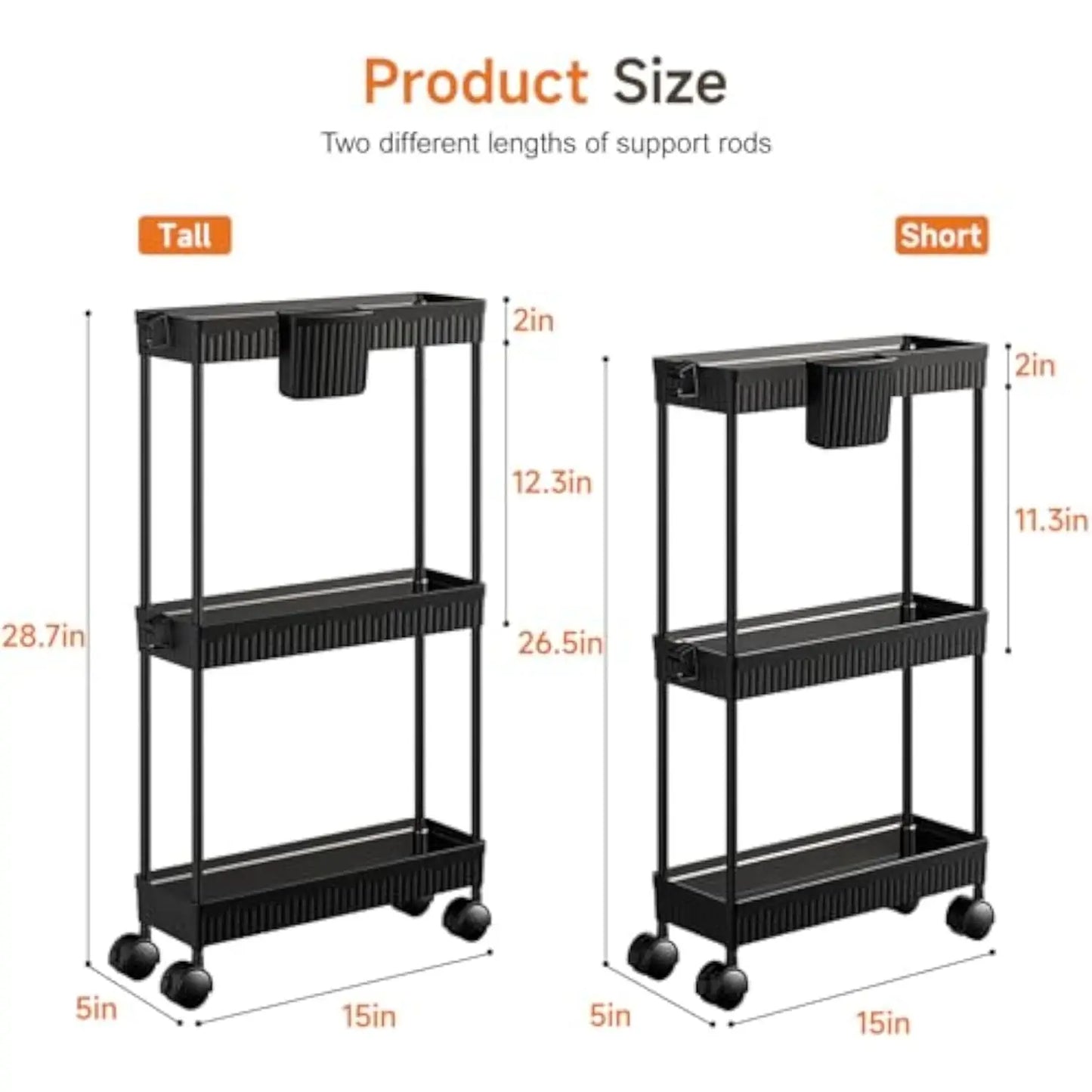 2-Pack Slim Storage Rolling Cart with Wheels  3 Tier Utility Carts