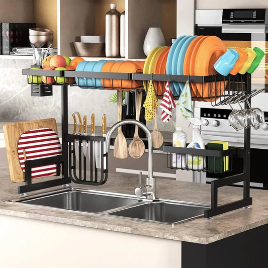 Over Sink Dish Drying Rack Display Adjustable Large 2 Tier