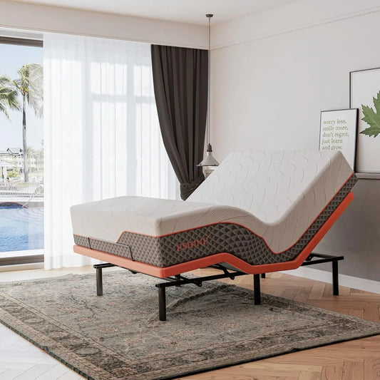 Queen Adjustable Bed Frame - 14“ Luxury Cool Gel Memory Foam Hybrid Mattress, Adjustable Bed Frame