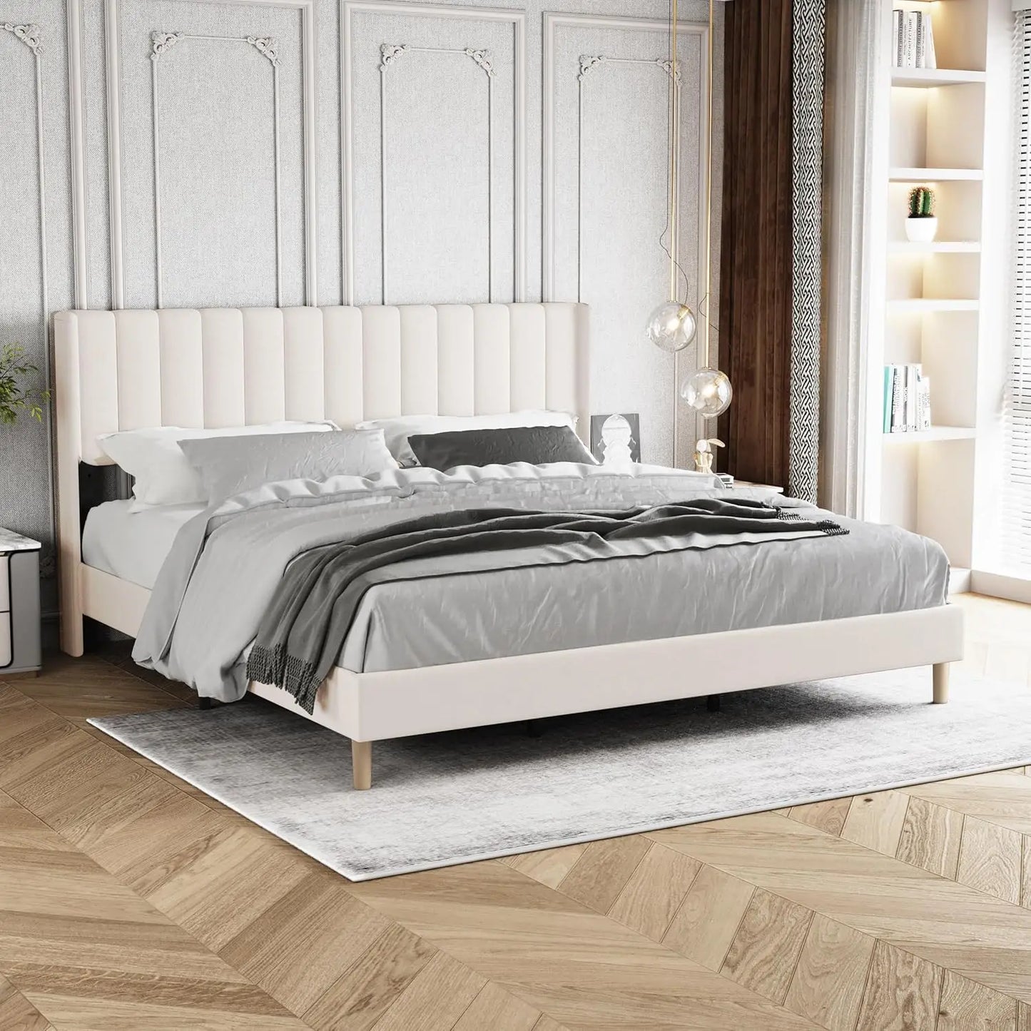 Upholstered Platform Bed Frame King Size with Headboard
