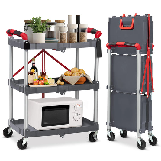Portable Foldable Service Carts with Wheels, Collapsible Storage Carts