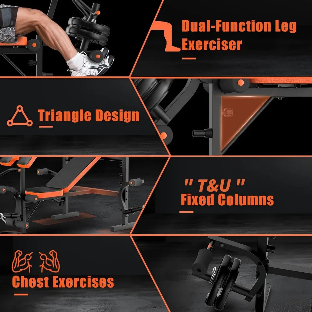 Adjustable Weight Bench, 6 in 1 Bench Press Set with Rack