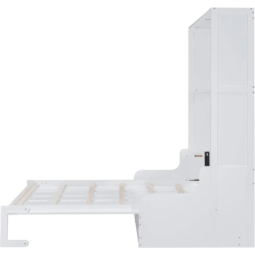 Murphy Bed Cabinet Queen Size with Cushion,Folding Wall Bed Frame W/Sofa Chair and Wood Slat Support,Space-Saving Hidden