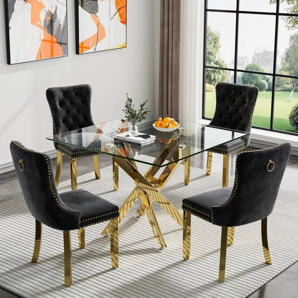 Square Glass Dining Table Set for 4