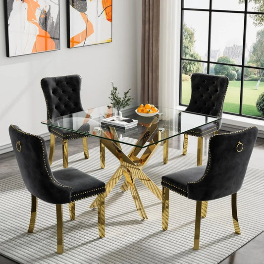 Square Glass Dining Table Set for 4