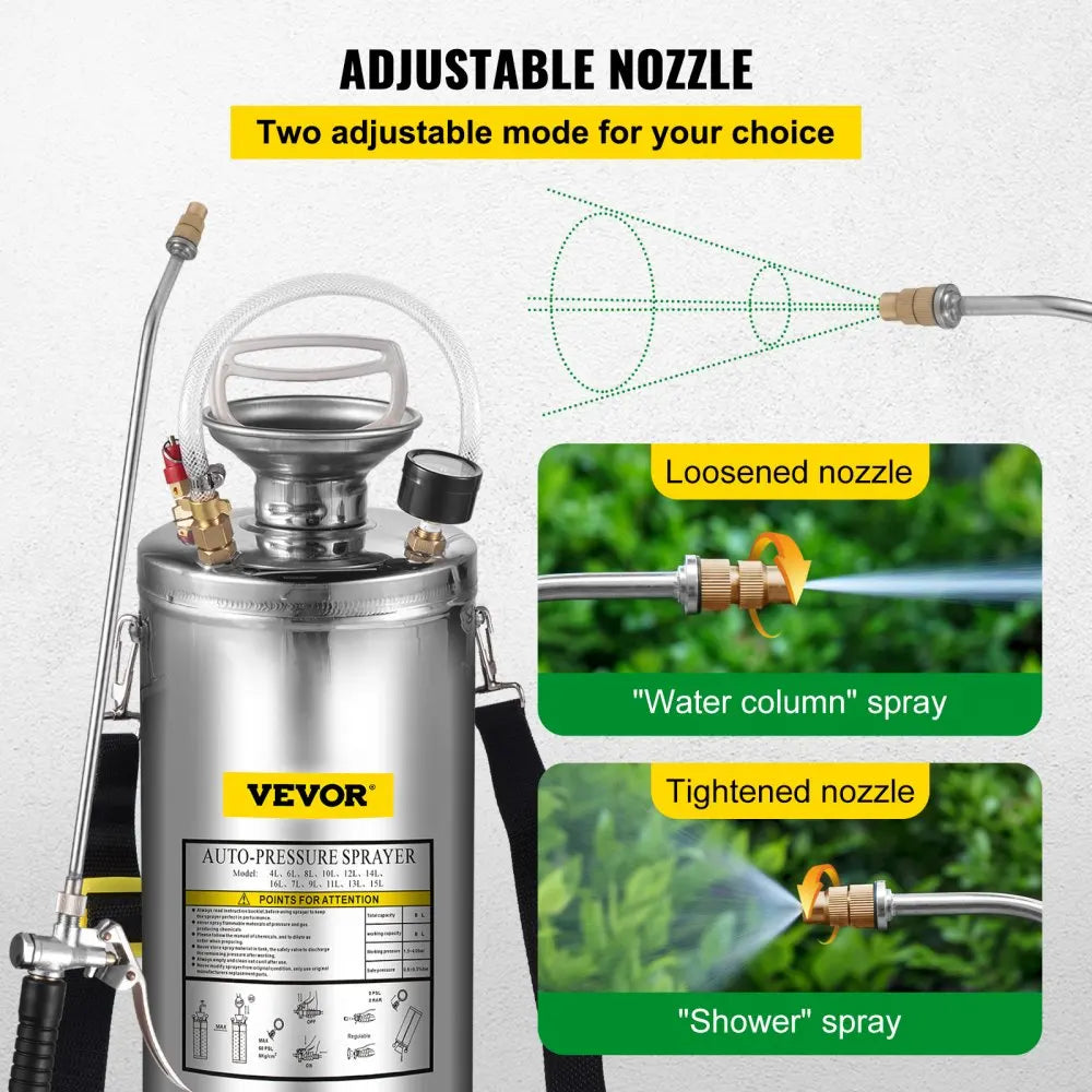 VEVOR 2Gal Stainless Steel Sprayer Hand Pump Sprayer with Pressure Gauge&Safety Valve