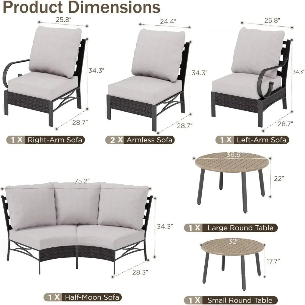Half-Moon Patio Furniture Set 8 Piece Curved Sectional Sofa