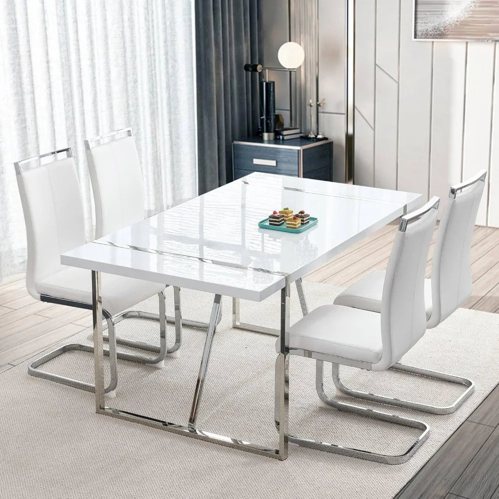 Dining Table Set with Rectangular Kitchen Table and 4 Leather Dinner Chairs