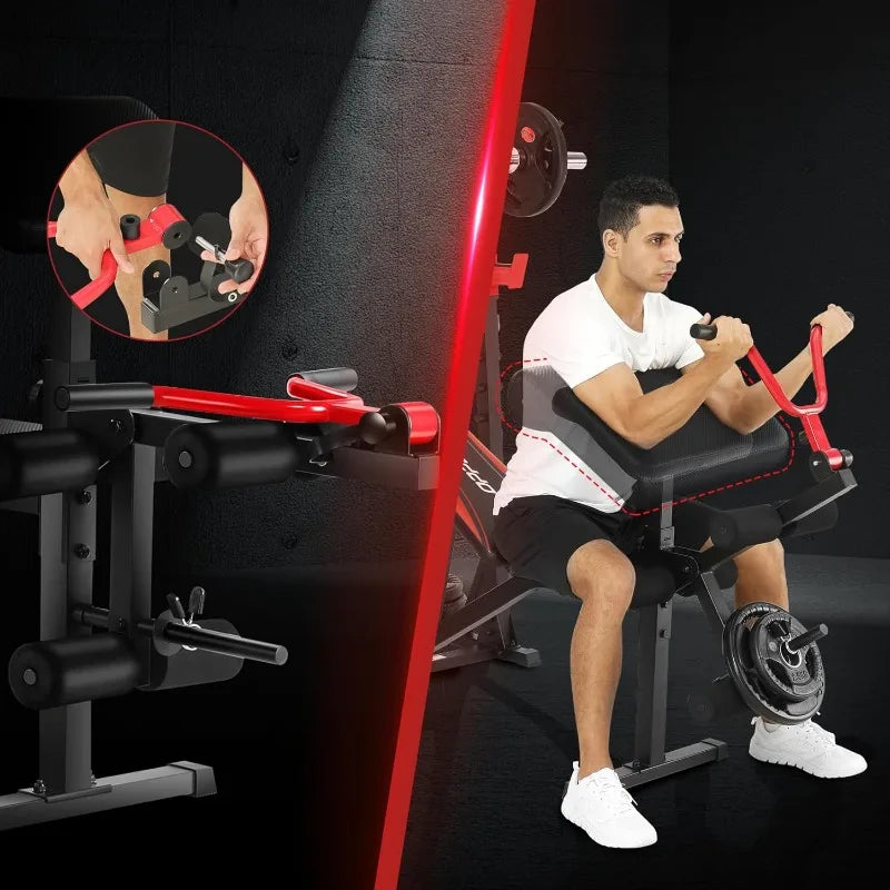 OPPSDECOR 900LBS Weight Bench with Squat Rack and Curl