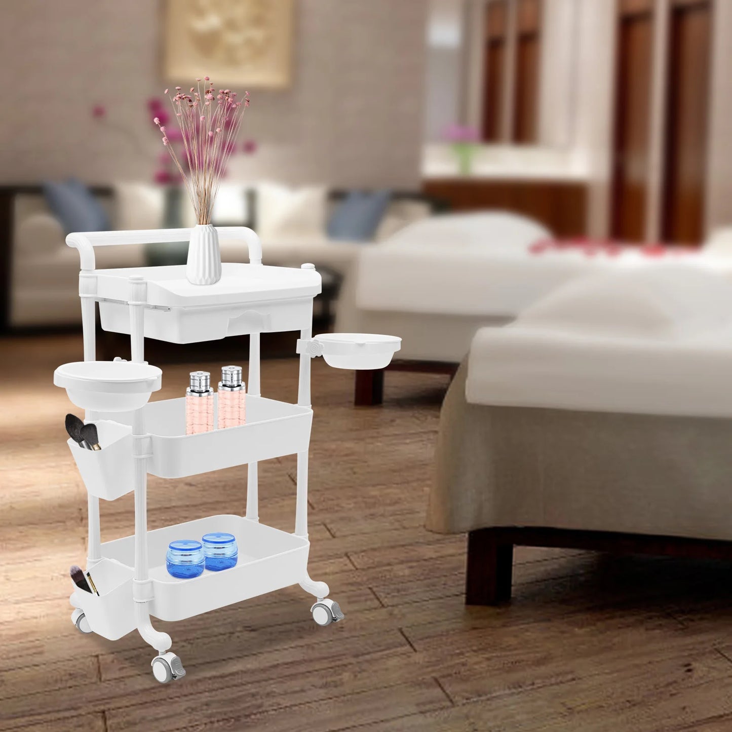 3 Tier Beauty Salon Trolley Cart Utility With Dirt Buckets