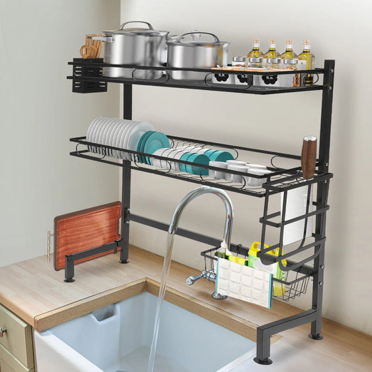 2-Tier Over Sink Dish Drying Rack Cutlery Drainer Kitchen Shelf