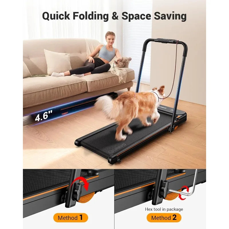 Urevo Walking Pad Under Desk Treadmill for Home Office 2 in 1 Folding Treadmill with Remote Control App and LED Display