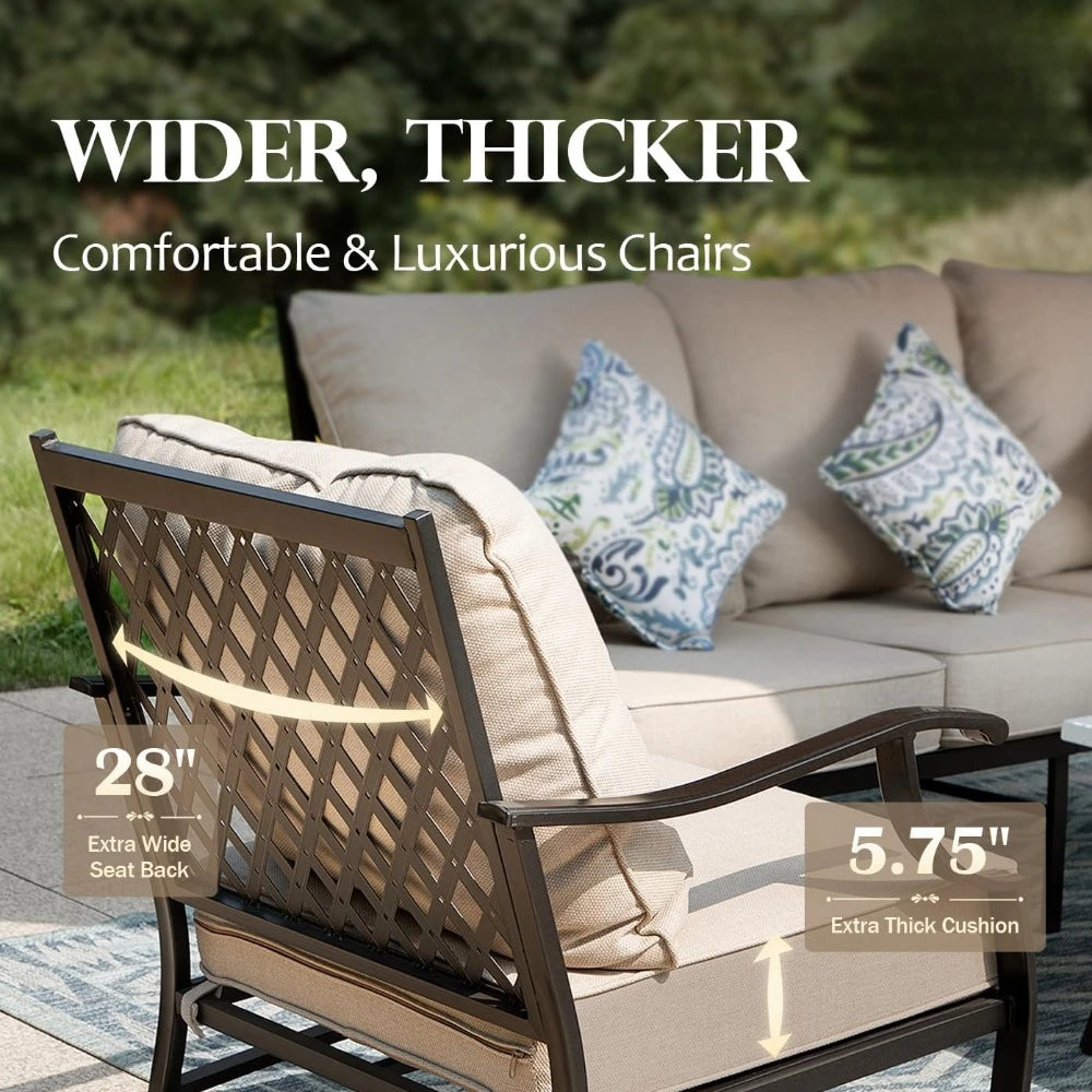 7 Piece Patio Furniture Set, 2 Rocking Chair, 2 Fixed Chair, 2 Ottoman, 1 3-Seat Sofa, Garden Furniture Sets
