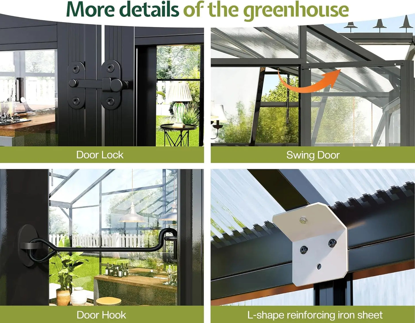 Chalet Greenhouse 12x10x8 FT with Quick-Connect Fittings with 2 Vents