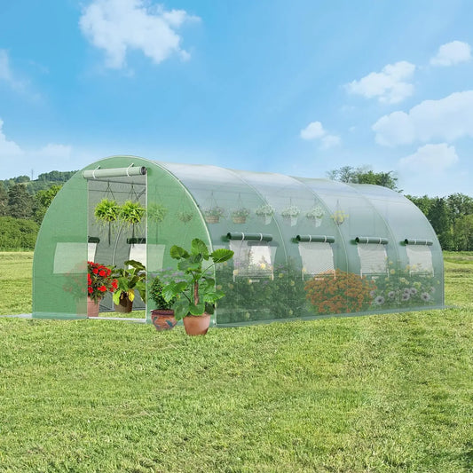 20 x 10 x 6.5 FT Greenhouse for Outdoor, Walk-in Tunnel Greenhouse with 10 Roll-up Windows