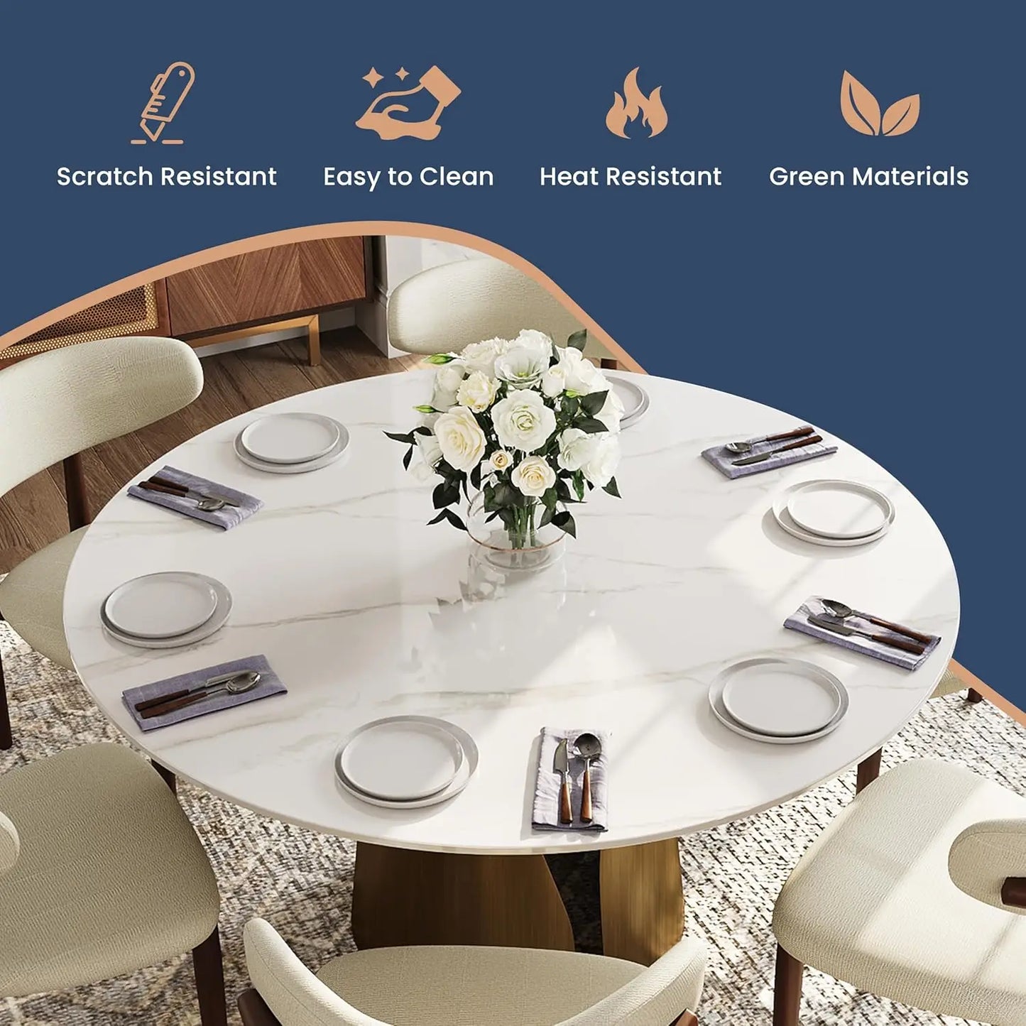 Round Dining Table for 6 Modern Marble Dining Room Table 60"