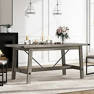 4-6 Person Farmhouse Dining Table with Heavy Duty Wooden Legs