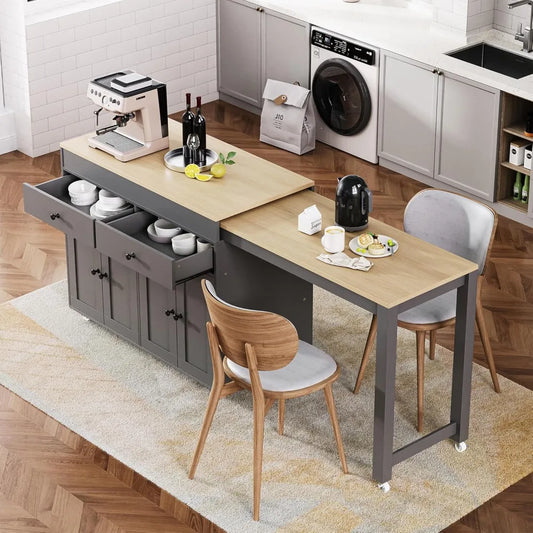 74.5-inch Kitchen Island with Extendable Dining Table