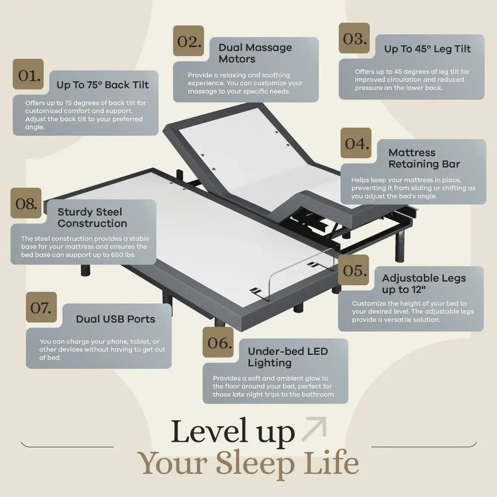 Classic Adjustable Bed Base Frame Inch Hybrid Spring Matt
