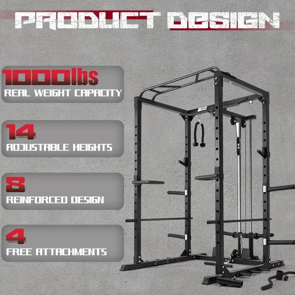 All-in-One Squat Rack Power Cage 1000 LBS Capacity Fitness