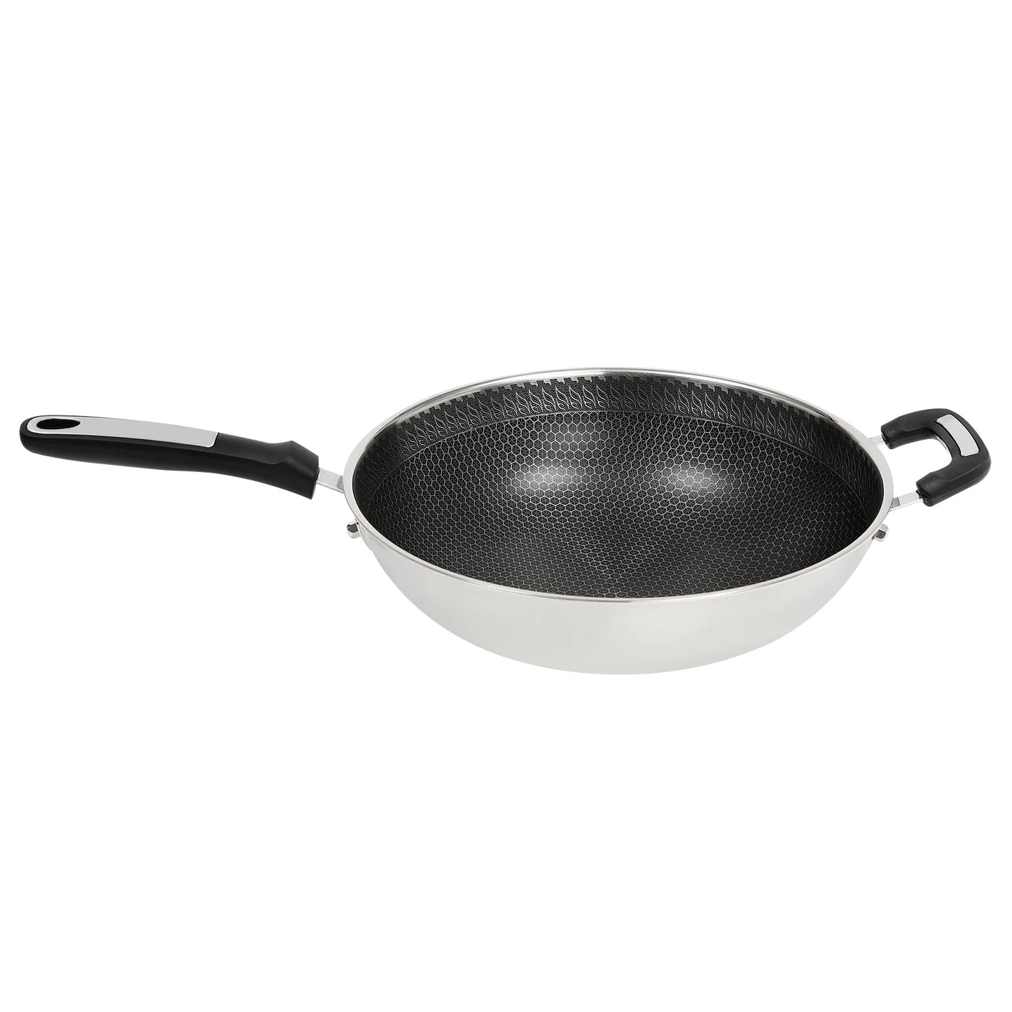 kitchen accessories，wok，32cm Stainless Steel Wok with Honeycomb Coating, Steamer Rack, Lid & Stainless Steel Spatula