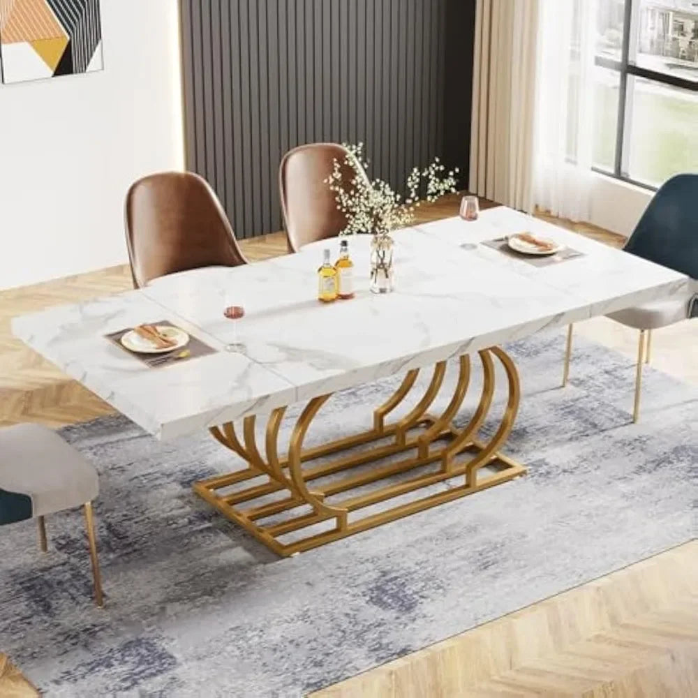 70.9" Dining Table for 6,White Dining Room Table