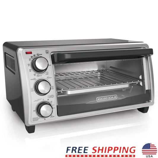 4 Slice Toaster Oven Even Toast Technology 9 Inch Pizza Compact Kitchen Appliance Baking Broiling Toasting Timer Removable Crumb
