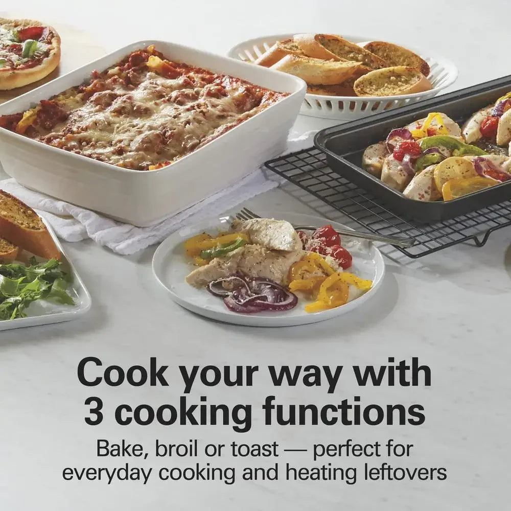 Toaster Oven 4 Slice Roll Top Door 1200W Easy Access Bake Broil Toast Manual Control Kitchen Appliance