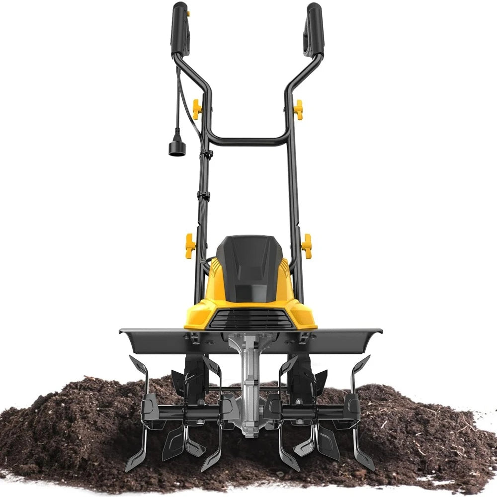 Electric Corded Garden Tiller and Cultivator, 120V 18-Inch 13.5AMP Rototiller Tool, 4'' - 8'' Tilling Depth