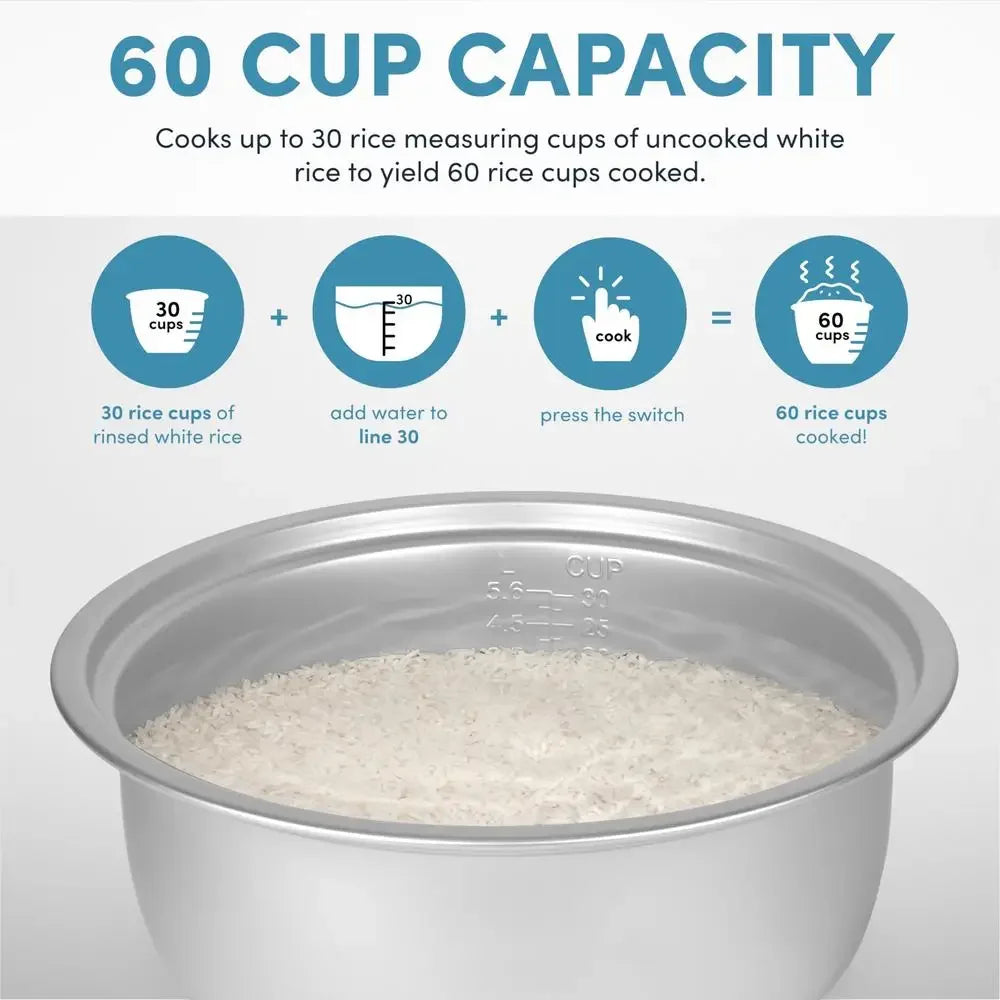 Commercial 60 Cup Rice Cooker Large Capacity Automatic Warmer Heavy Duty Electric Grain Cooker Kitchen Appliance ETL Sanitized
