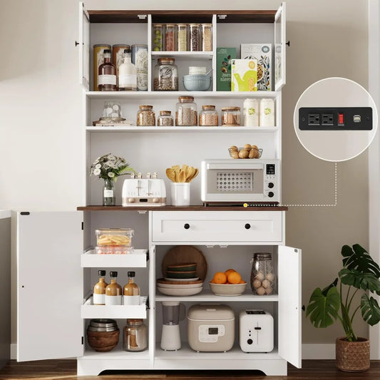 Kitchen Pantry Storage Cabinet with Power Outlet 71.6"