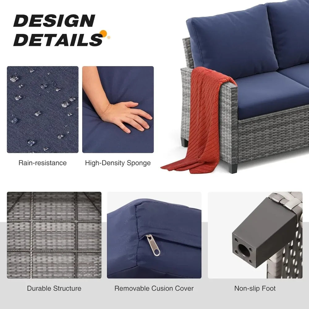 9 PCS Patio Furniture Set, Outdoor Wicker Conversation Sectional Sofa