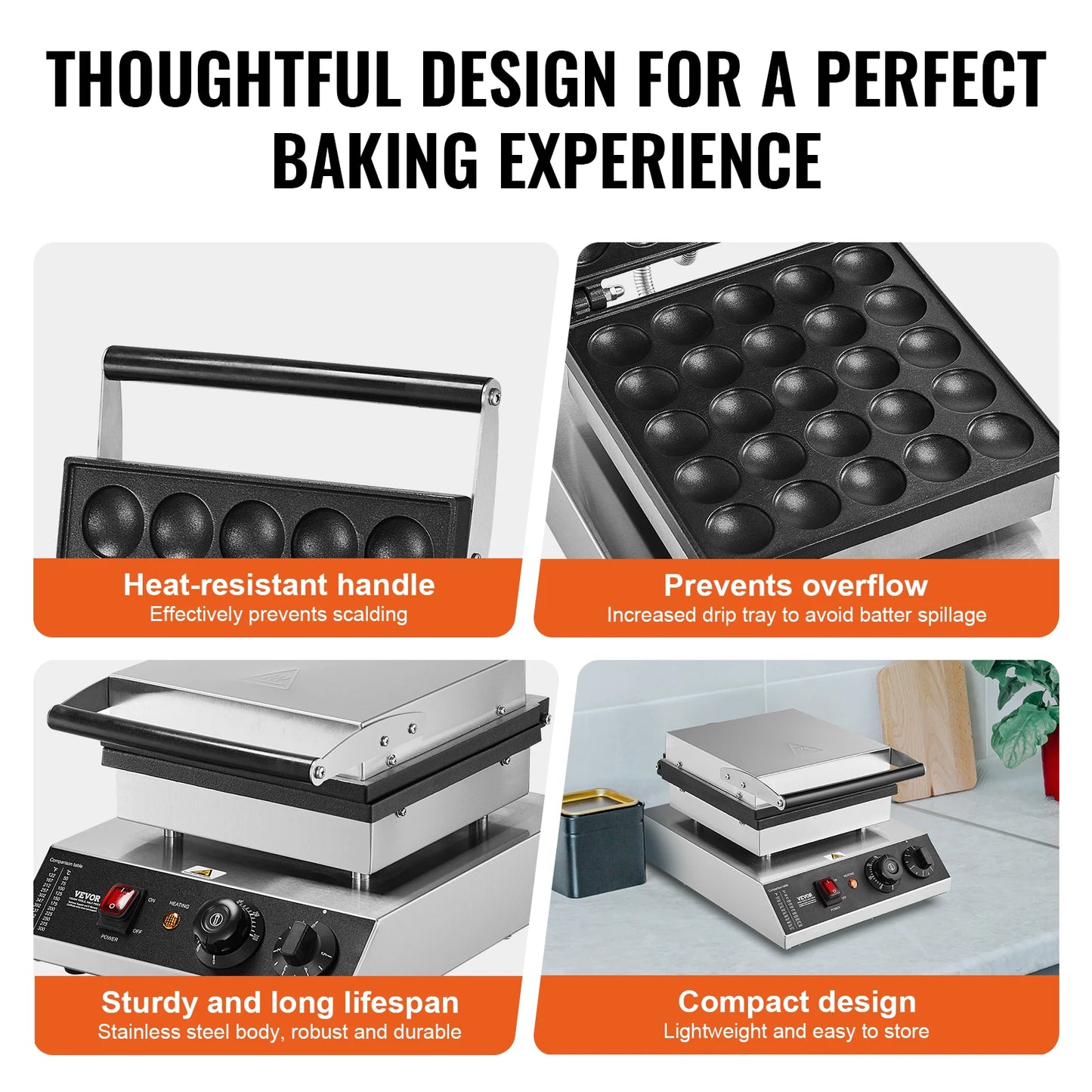VEVOR 25PCS Electric Waffle Maker Mini Dutch Pancake Maker Dorayaki Machine Waffreras Kitchen Home Appliance Snack Gaufriers