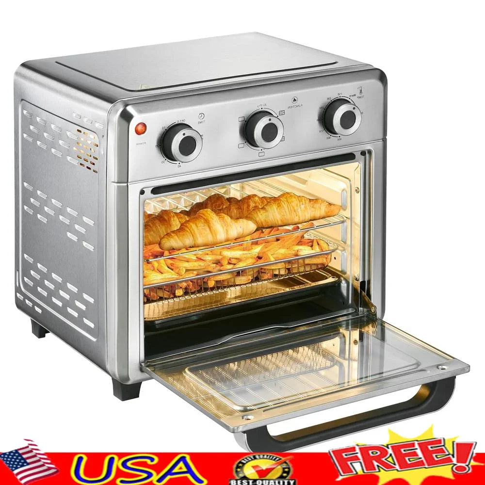 1400W 21QT Compact Air Fryer Toaster Oven 6-in-1 Multi-Function Cook Timer Auto-Off Stainless Steel Kitchen Appliance